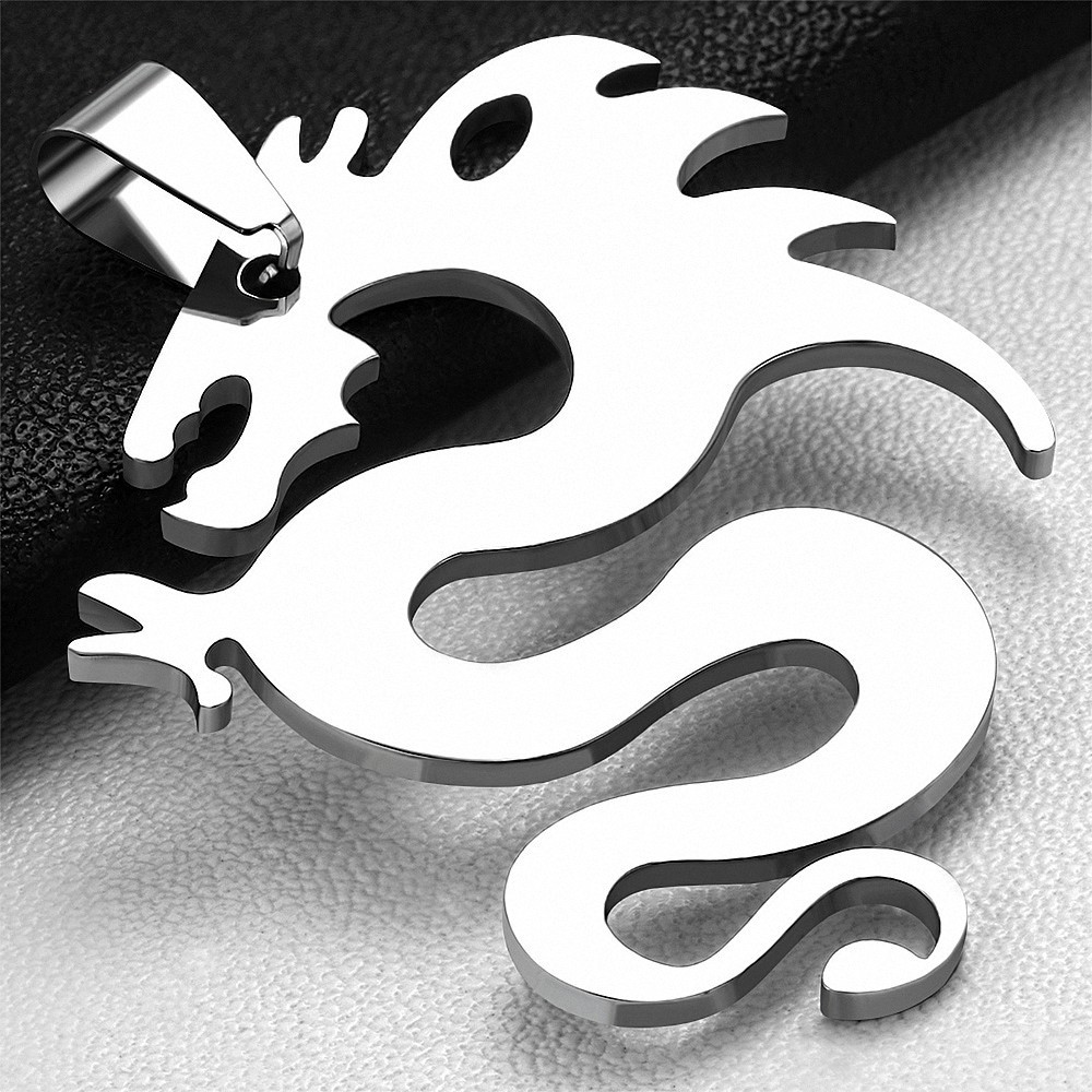 Pendentif signe du zodiaque chinois avec dragon et spirale en acier inoxydable