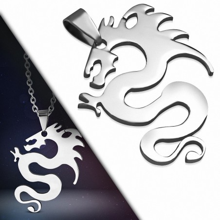 Pendentif signe du zodiaque chinois avec dragon et spirale en acier inoxydable