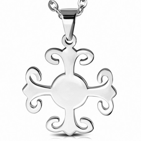 Croix Fleur De Lis Pendentif En Acier Inoxydable