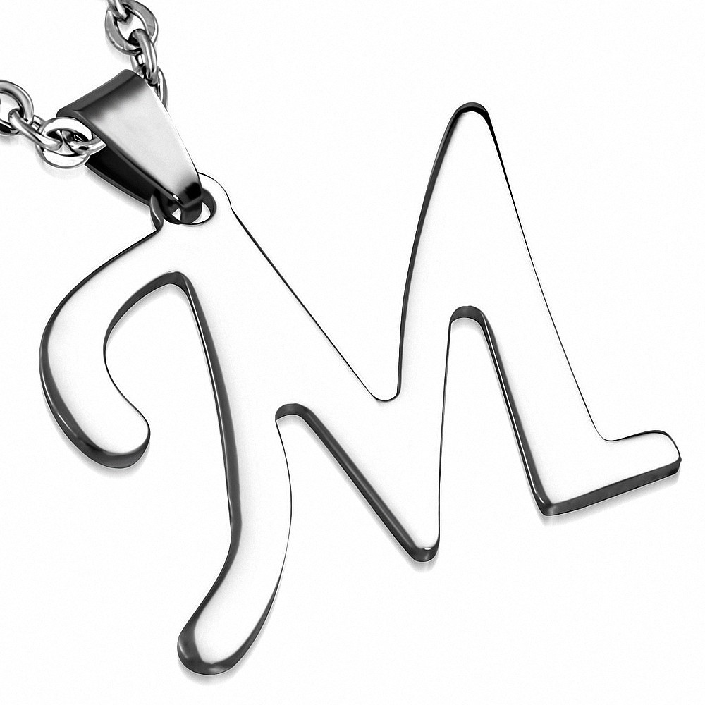 Pendentif Alphabet script en acier inoxydable lettre M