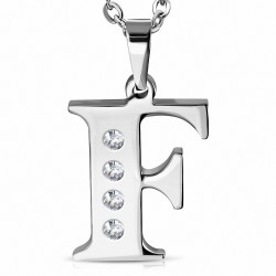 Pendentif à breloques Alphabet F en acier inoxydable gemme