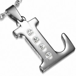 Pendentif charm avec alphabet en L en acier inoxydable gemme