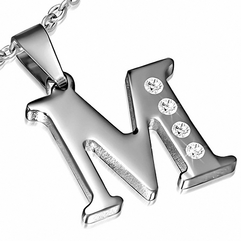 Pendentif à breloques Alphabet M en acier inoxydable gemme