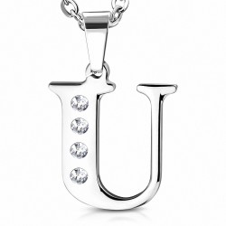 Pendentif charm avec alphabet en U en acier inoxydable gemme