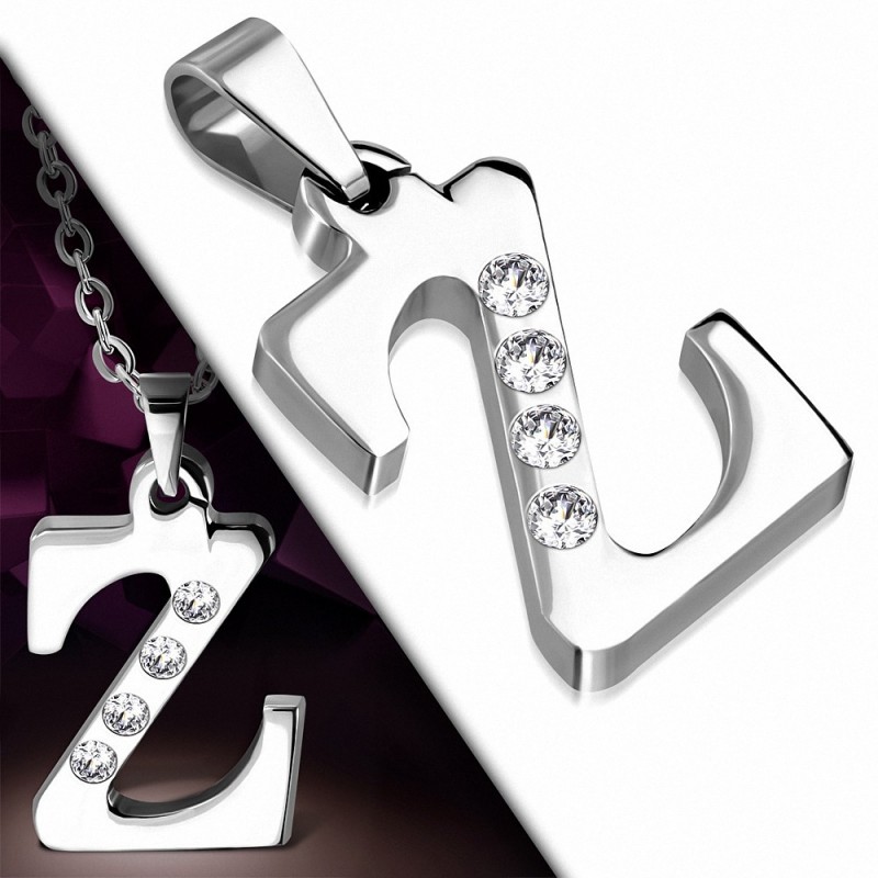 Pendentif avec alphabet Z en acier inoxydable gemme