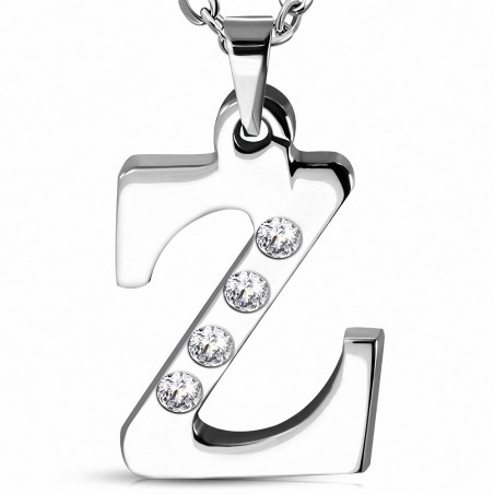 Pendentif avec alphabet Z en acier inoxydable gemme
