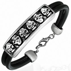 Bracelet motard style montre en cuir et cuivre avec tête de mort en PVC