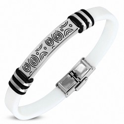 Bracelet en caoutchouc blanc avec montre de peinture d'art gravée à 2 tons en acier inoxydable B