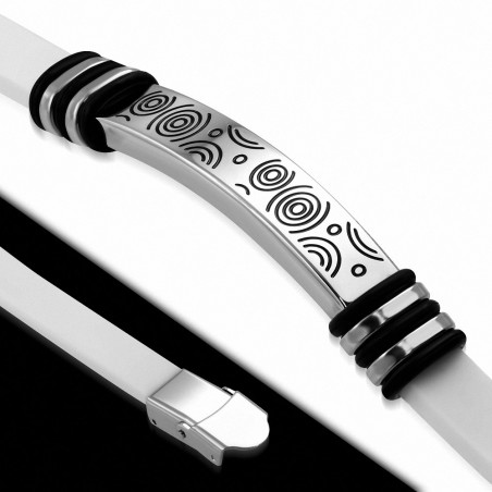 Bracelet en caoutchouc blanc avec montre de peinture d'art gravée à 2 tons en acier inoxydable B
