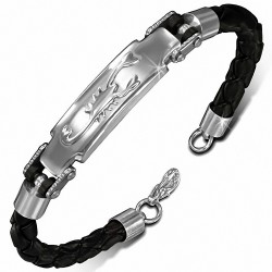 Bracelet en cuir tressé PVC avec signe de zodiaque Scorpion en acier inoxydable