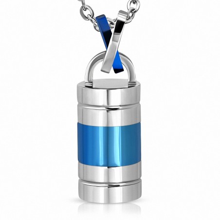 Pendentif cylindre en acier inoxydable à 2 tons