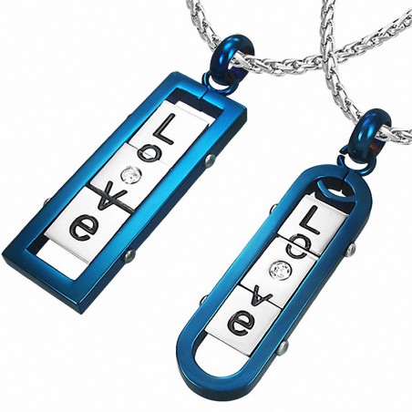 Couple pendentif en forme d'étiquette Love Flip en acier inoxydable avec 2 pièces