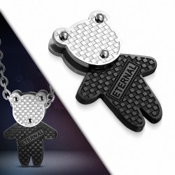 Pendentif à caution invisible avec étalon de monogramme Eternal en damier / grille 2 tons en acier inoxydable