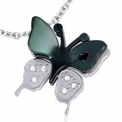 Pendentif en or invisible avec papillon 2 cœurs en forme de coeur d'amour en acier inoxydable avec p ...