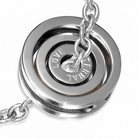 Pendentif cercle concentrique Love 3 pièces en acier inoxydable 2 tons