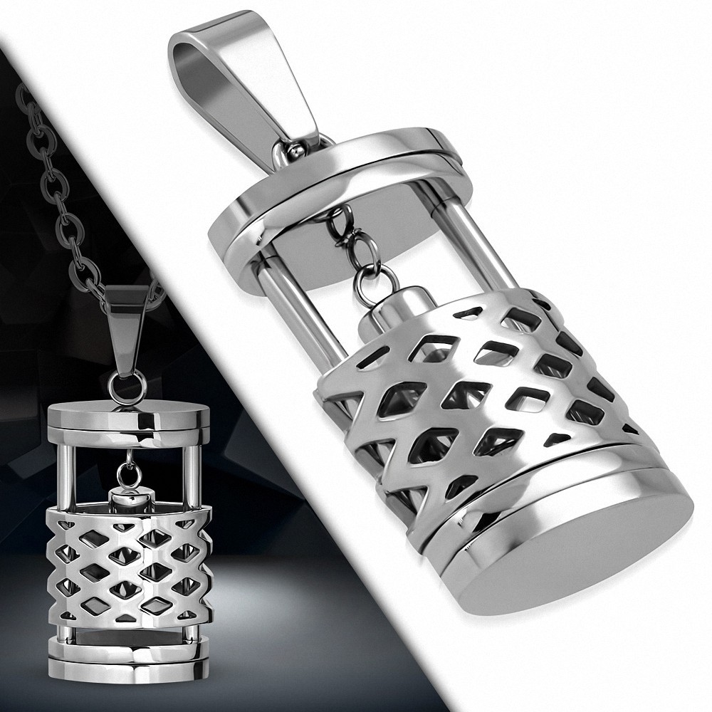 Pendentif charm de lampe / lanterne en grille en acier inoxydable