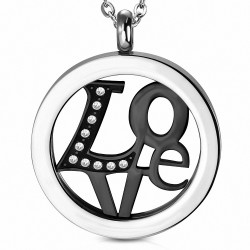 Pendentif avec breloque cercle en monogramme d'amour en acier inoxydable à 2 tons gemme