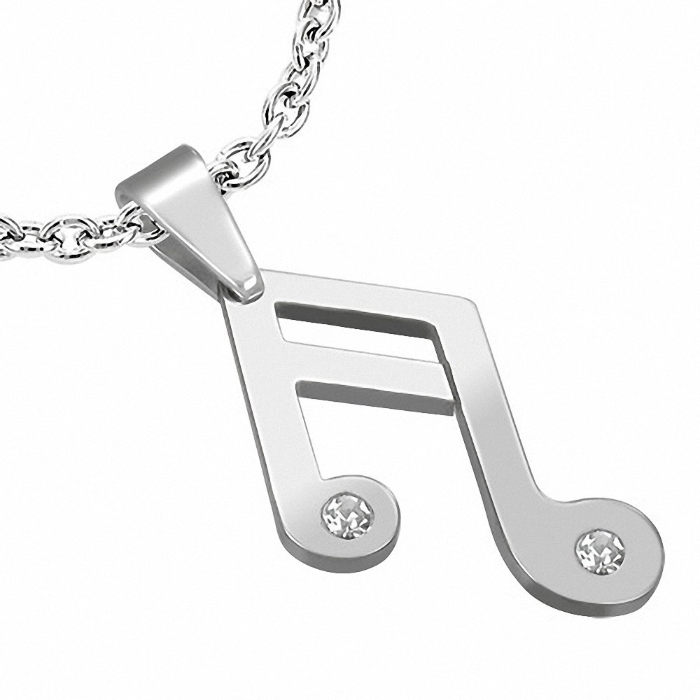 Pendentif double note de musique en acier inoxydable gemme
