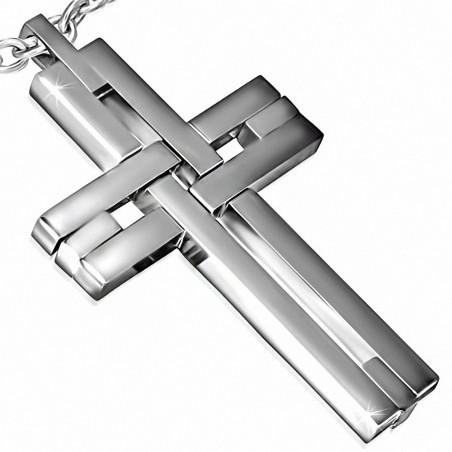 Pendentif croix latine avec découpe en acier inoxydable