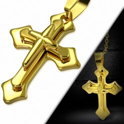 Pendentif étoile brillante en acier inoxydable doré et croix triple médiévale
