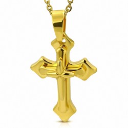 Pendentif étoile brillante en acier inoxydable doré et croix triple médiévale