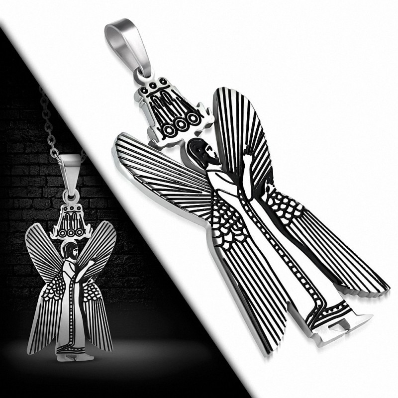 Pendentif symbole de zoroastrisme persan Faravahar Farohar en acier inoxydable 2 tons C