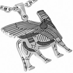 Pendentif persan Faravahar Farohar en acier inoxydable à deux tons avec symbole de l'empire persan