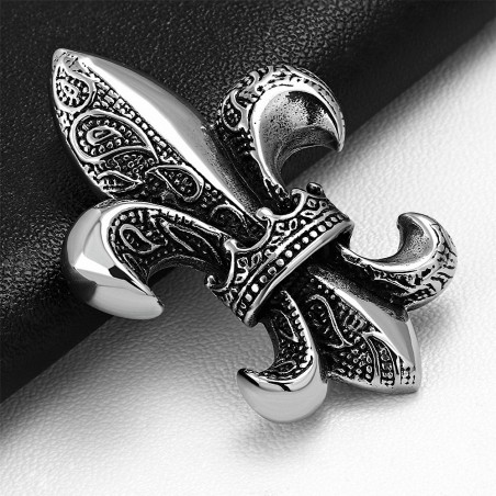 Pendentif à bélière invisible avec pendentif de fleur De Lis en acier inoxydable