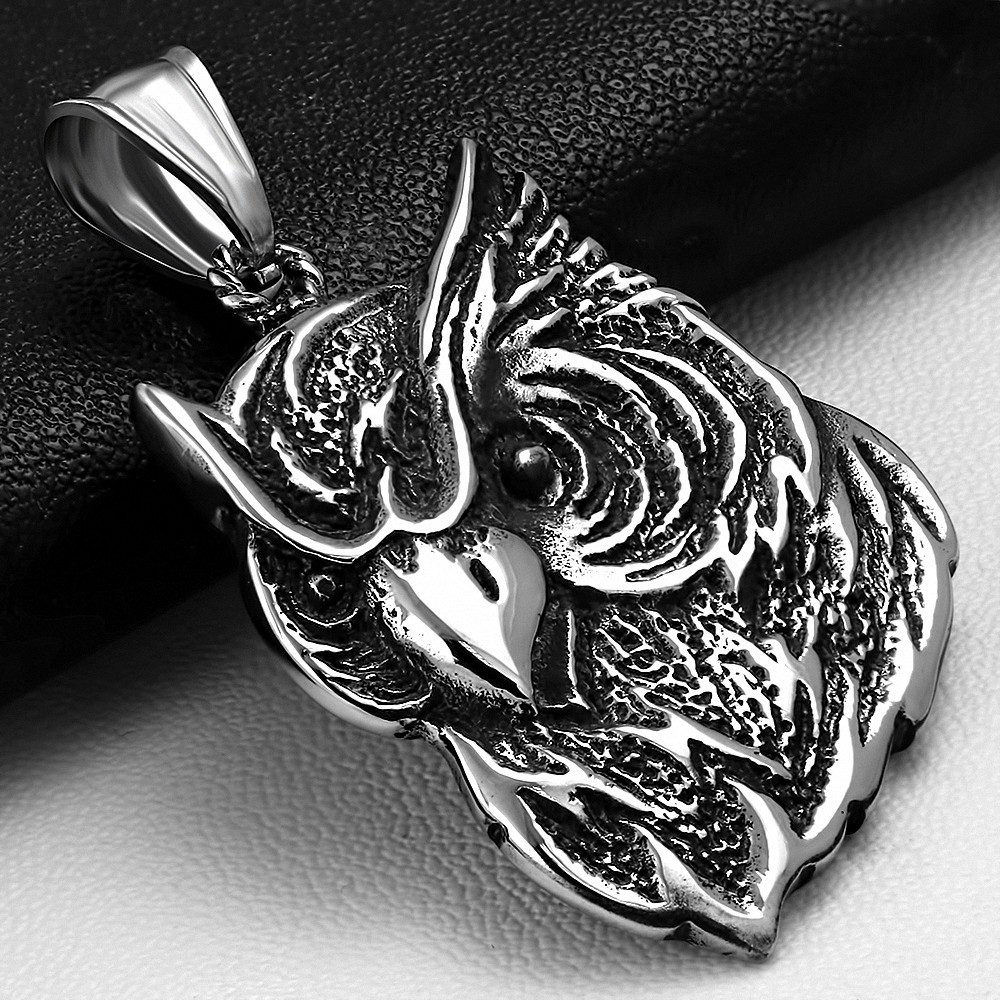 Pendentif breloque hibou 2 tons en acier inoxydable