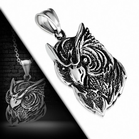 Pendentif breloque hibou 2 tons en acier inoxydable