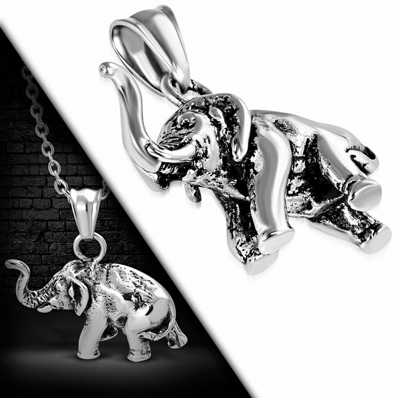 Pendentif charm éléphant en veau 2 tons en acier inoxydable