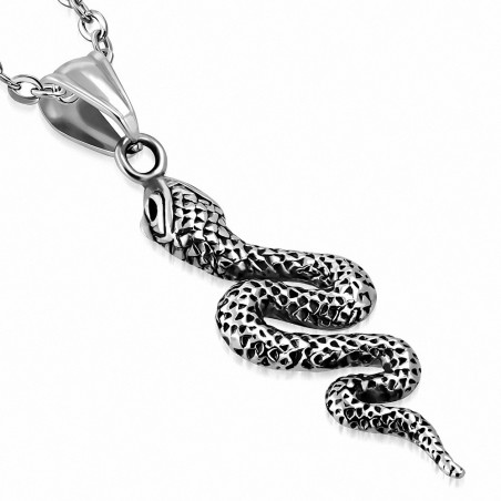 Pendentif motard serpent spirale bicolore en acier inoxydable