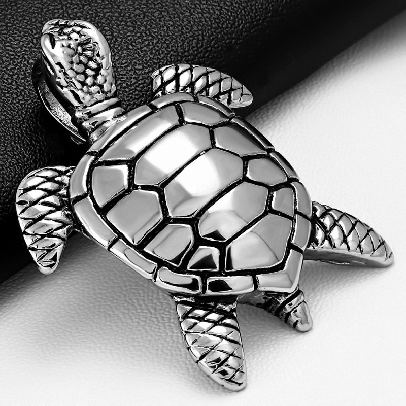 Pendentif motard biker invisible avec tortue en acier inoxydable