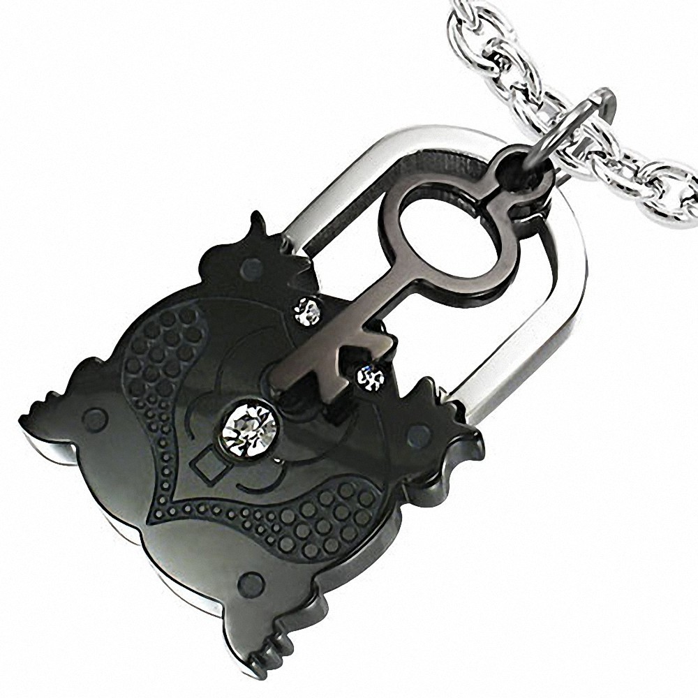 Pendentif avec cadenas en forme de coeur d'amour en acier inoxydable avec bicolore