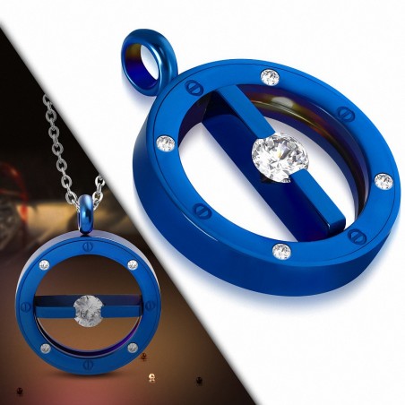 Pendentif cercle à tension en acier inoxydable anodisé bleu gemme