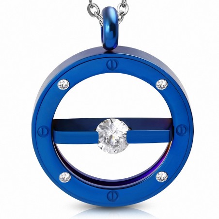 Pendentif cercle à tension en acier inoxydable anodisé bleu gemme