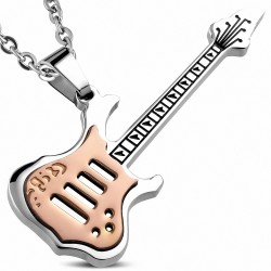 Pendentif  guitare électrique en acier inoxydable argenté/rosé