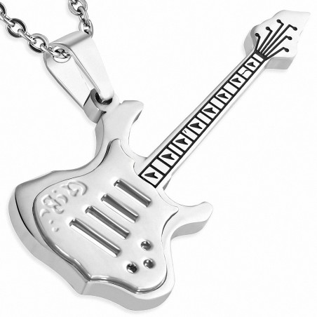 Pendentif  guitare électrique en acier inoxydable argenté 2