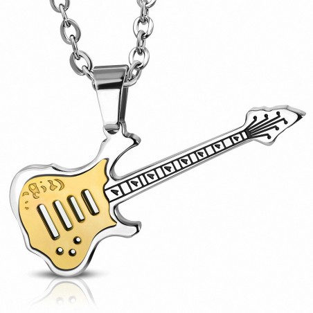 Pendentif  guitare électrique en acier inoxydable argenté/doré