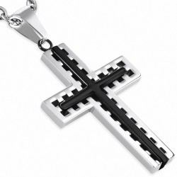 Pendentif croix géométrique à découper en acier inoxydable 2 tons -