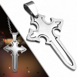 Pendentif croix en 2 parties en acier inoxydable avec gravure et épée gravable -
