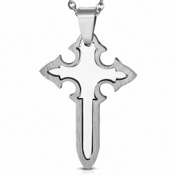 Pendentif croix en 2 parties en acier inoxydable avec gravure et épée gravable -