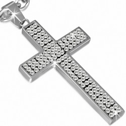 Pendentif croix latine en acier inoxydable avec pierres -