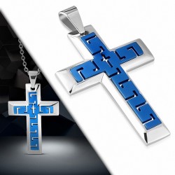 Pendentif en forme de croix en grec à 2 clés en acier inoxydable