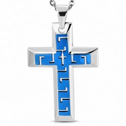 Pendentif en forme de croix en grec à 2 clés en acier inoxydable