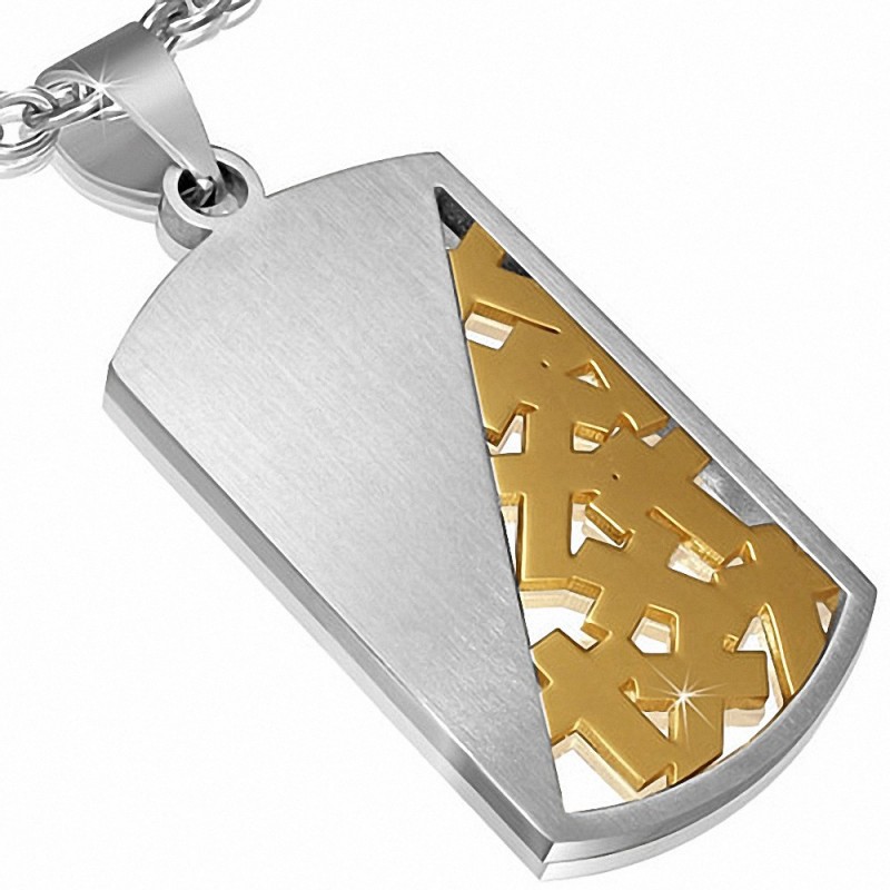 Pendentif tag en forme de croix latine à deux tons en acier inoxydable