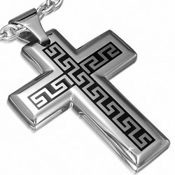 Pendentif croix grecque en acier inoxydable à deux tons