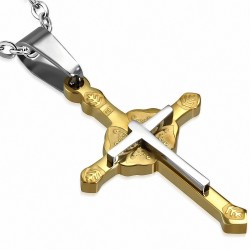 Pendentif croix crucifix Clonmacnoise en acier inoxydable doré