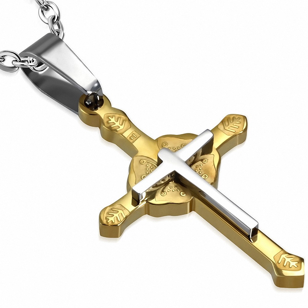 Pendentif croix crucifix Clonmacnoise en acier inoxydable doré