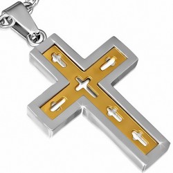 Pendentif croix latine à deux tons en acier inoxydable